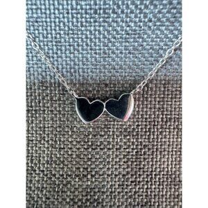 Sterling Silver Double Heart Pendant Necklace 925 LA TH Marking